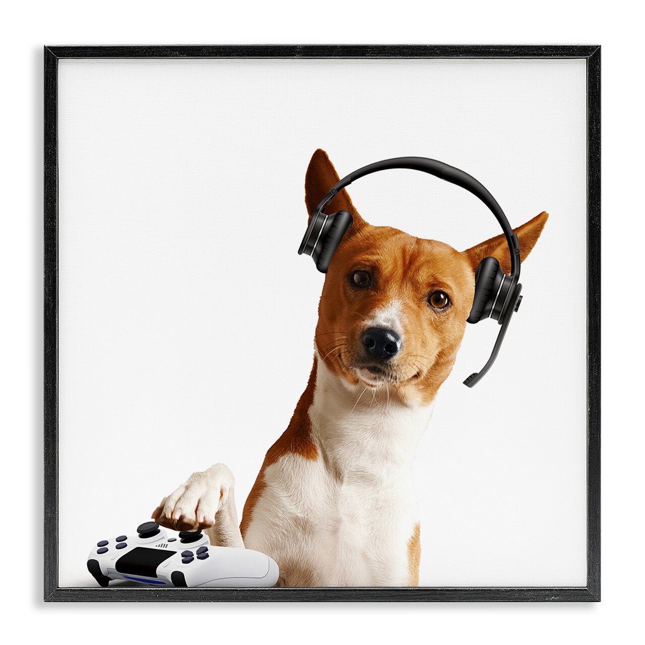 Stupell Industries Gaming Dog with Headset Framed Giclee Design by CAD Designs